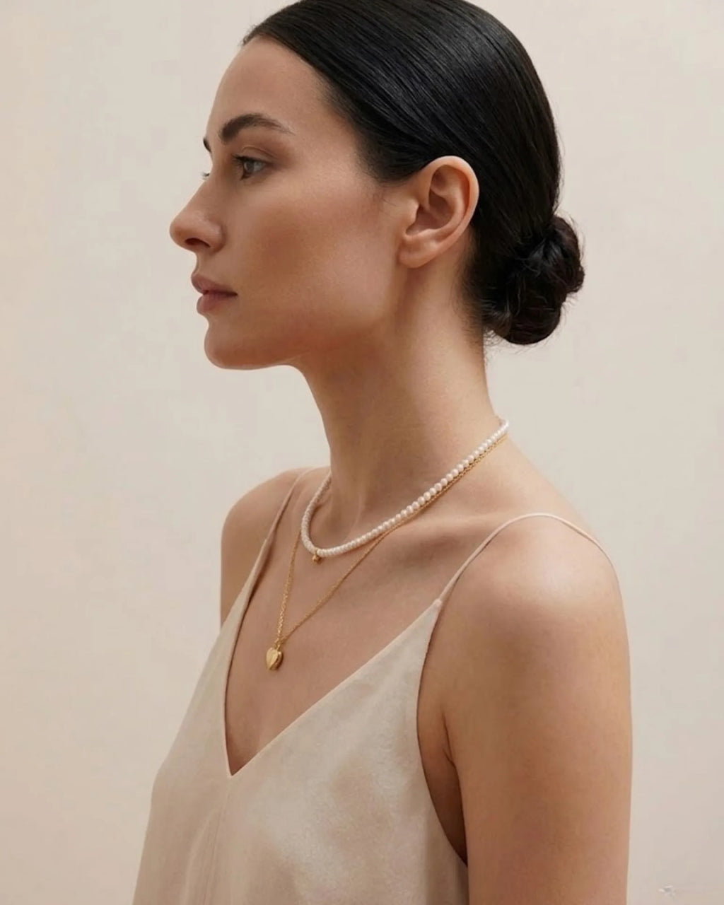 Versatile 2-Piece Set: Gold Pearl & Heart Layering Necklace