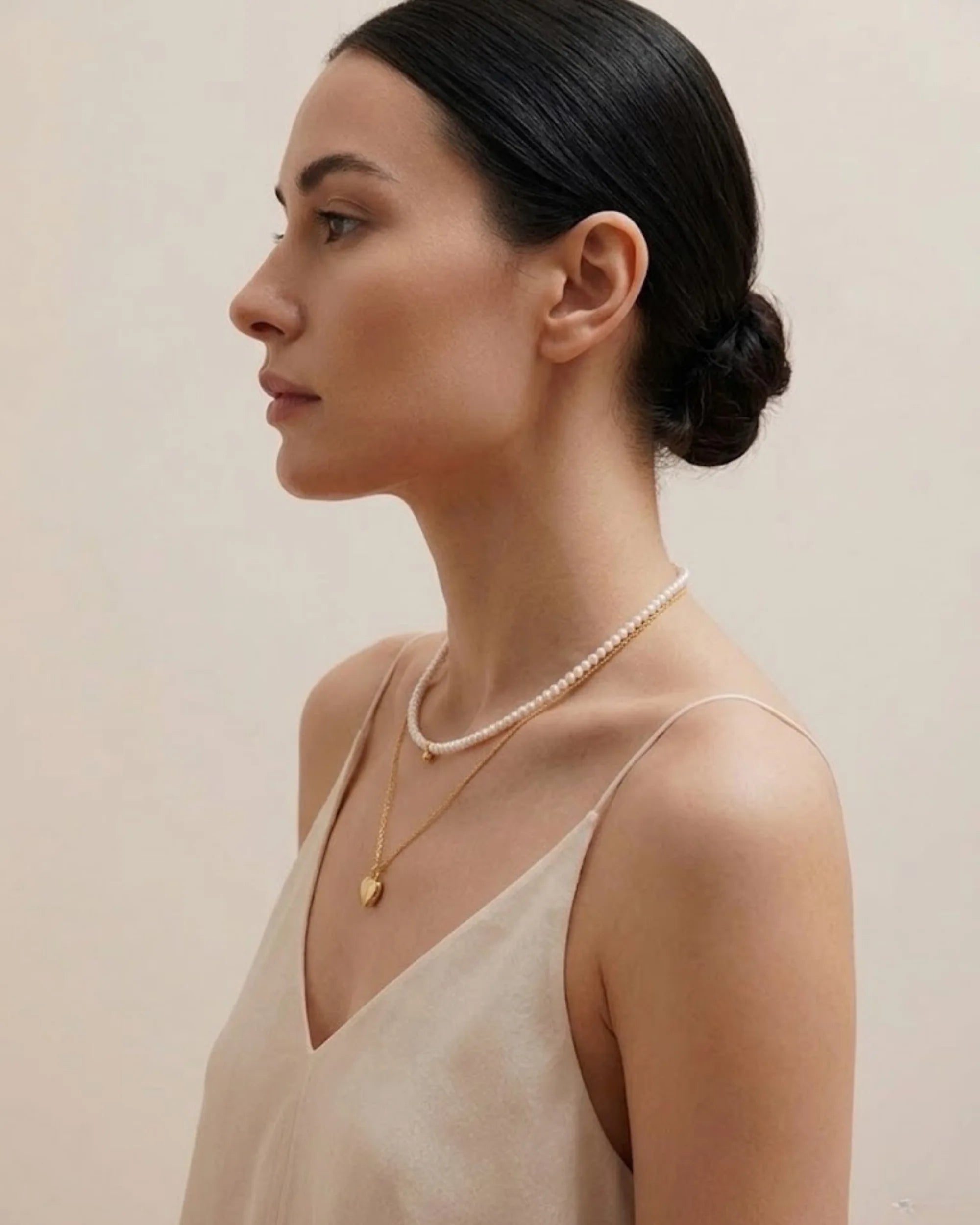 Versatile 2-Piece Set: Gold Pearl & Heart Layering Necklace