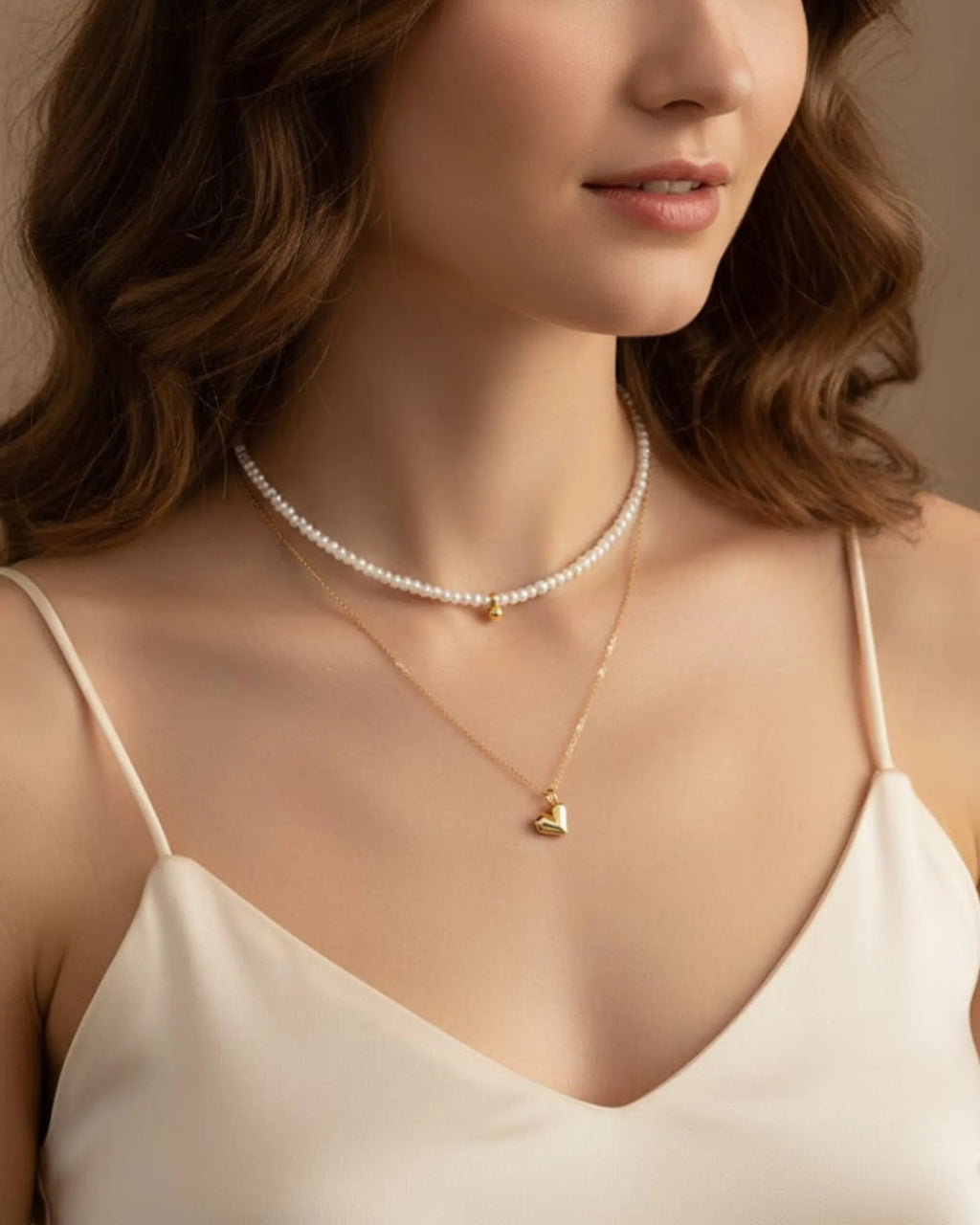 L'Amour - AAA Natural Freshwater Pearl Heart Stackable Romantic Pendant Two Set