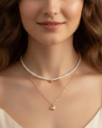 L'Amour - AAA Natural Freshwater Pearl Heart Stackable Romantic Pendant Two Set