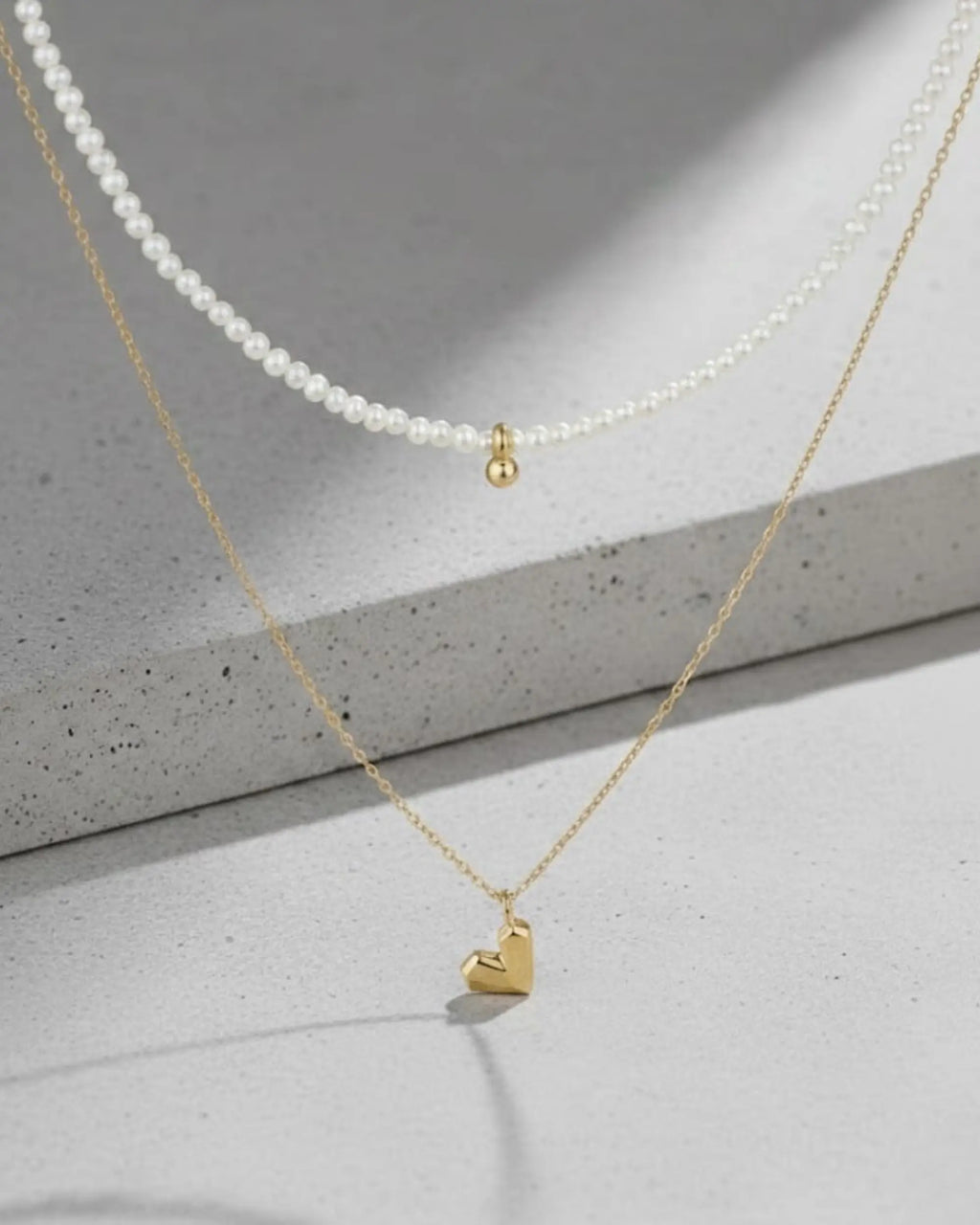 L'Amour - AAA Natural Freshwater Pearl Heart Stackable Romantic Pendant Two Set