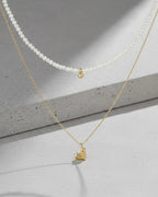 L'Amour - AAA Natural Freshwater Pearl Heart Stackable Romantic Pendant Two Set