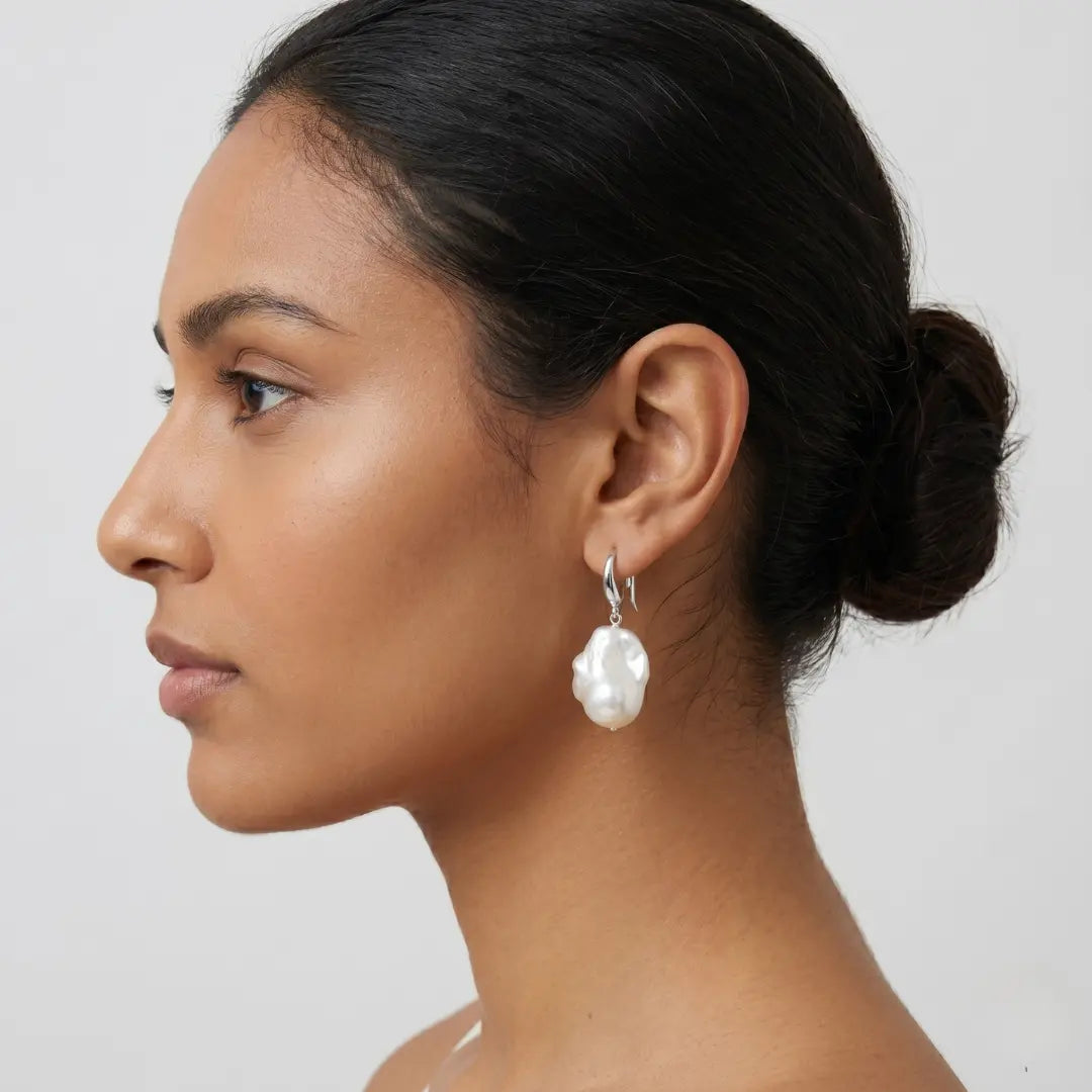 Bold Baroque Pearl Earrings, 14x19mm with Reinforced Thickened Hooks, 925 Silver