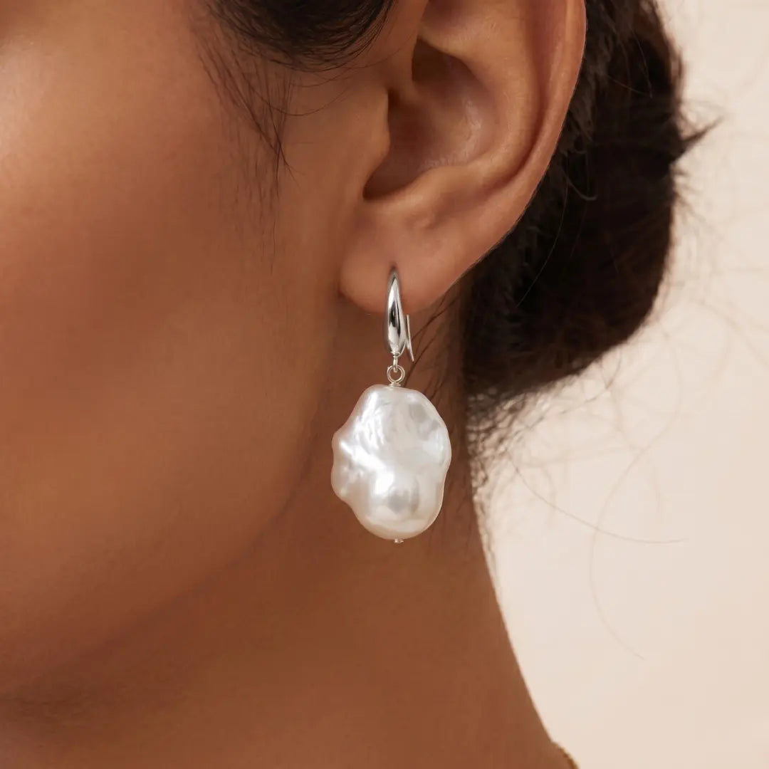Bold Baroque Pearl Earrings, 14x19mm with Reinforced Thickened Hooks, 925 Silver