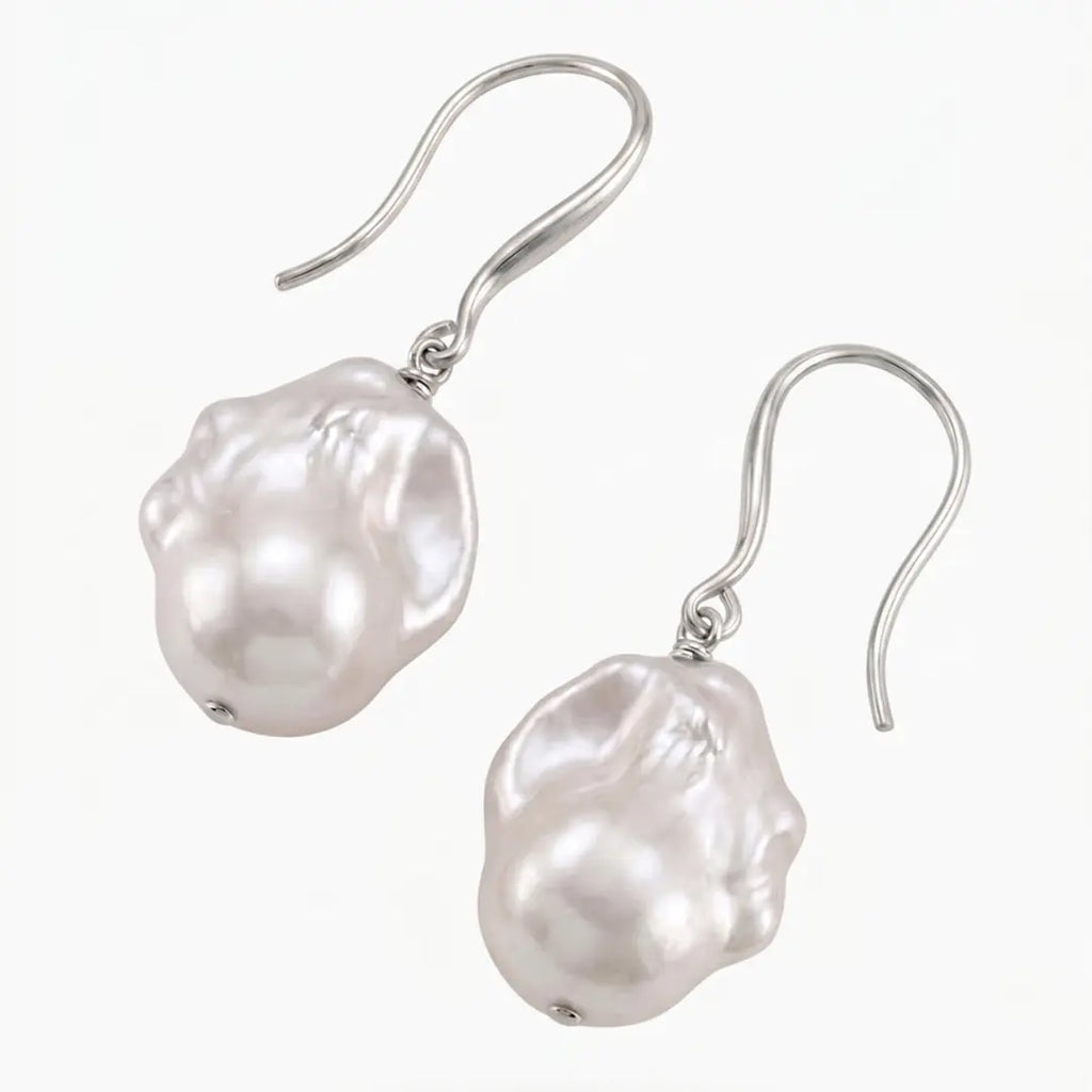 Bold Baroque Pearl Earrings, 14x19mm with Reinforced Thickened Hooks, 925 Silver