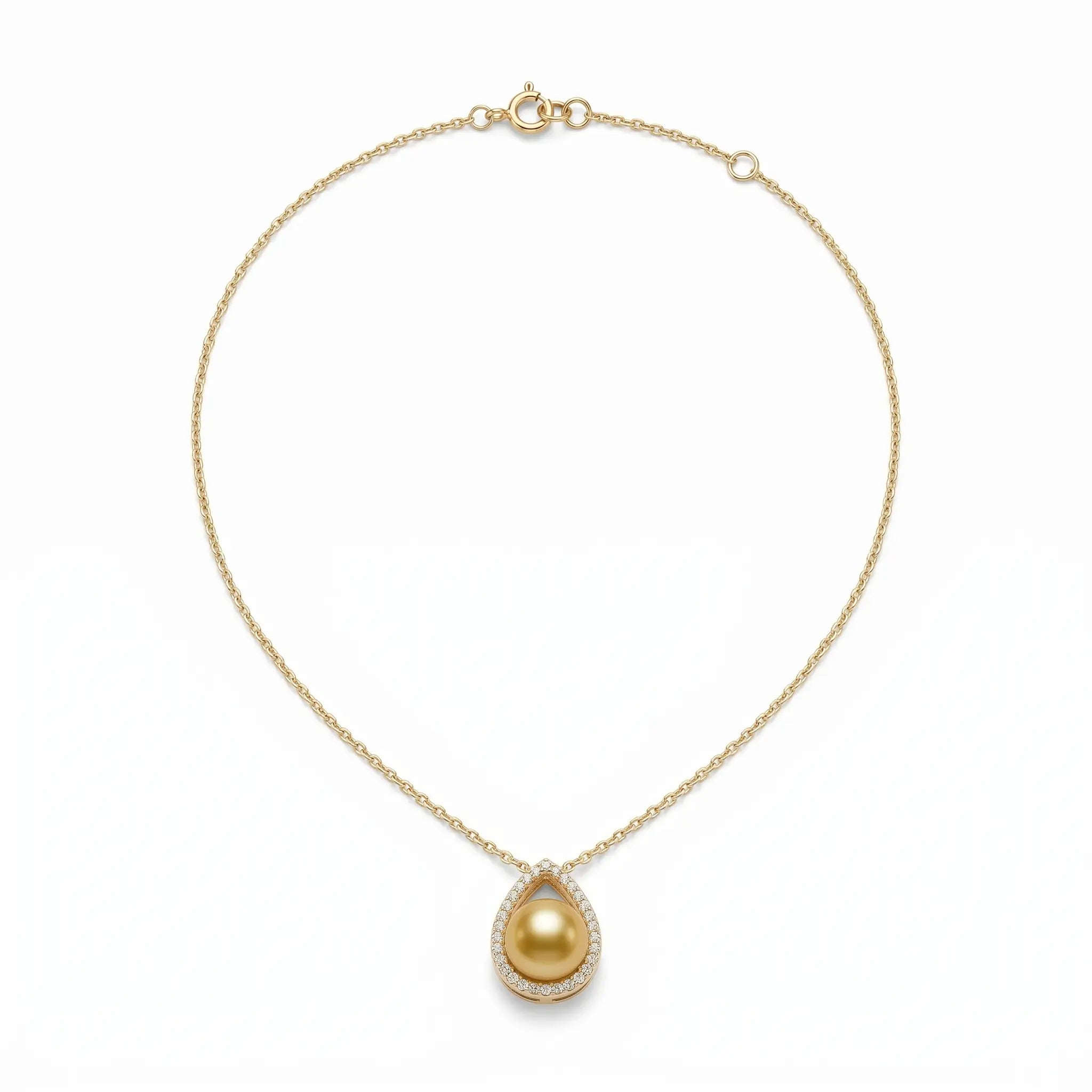 18K Solid Gold Champagne South Sea Pearl Pendant Necklace for Women