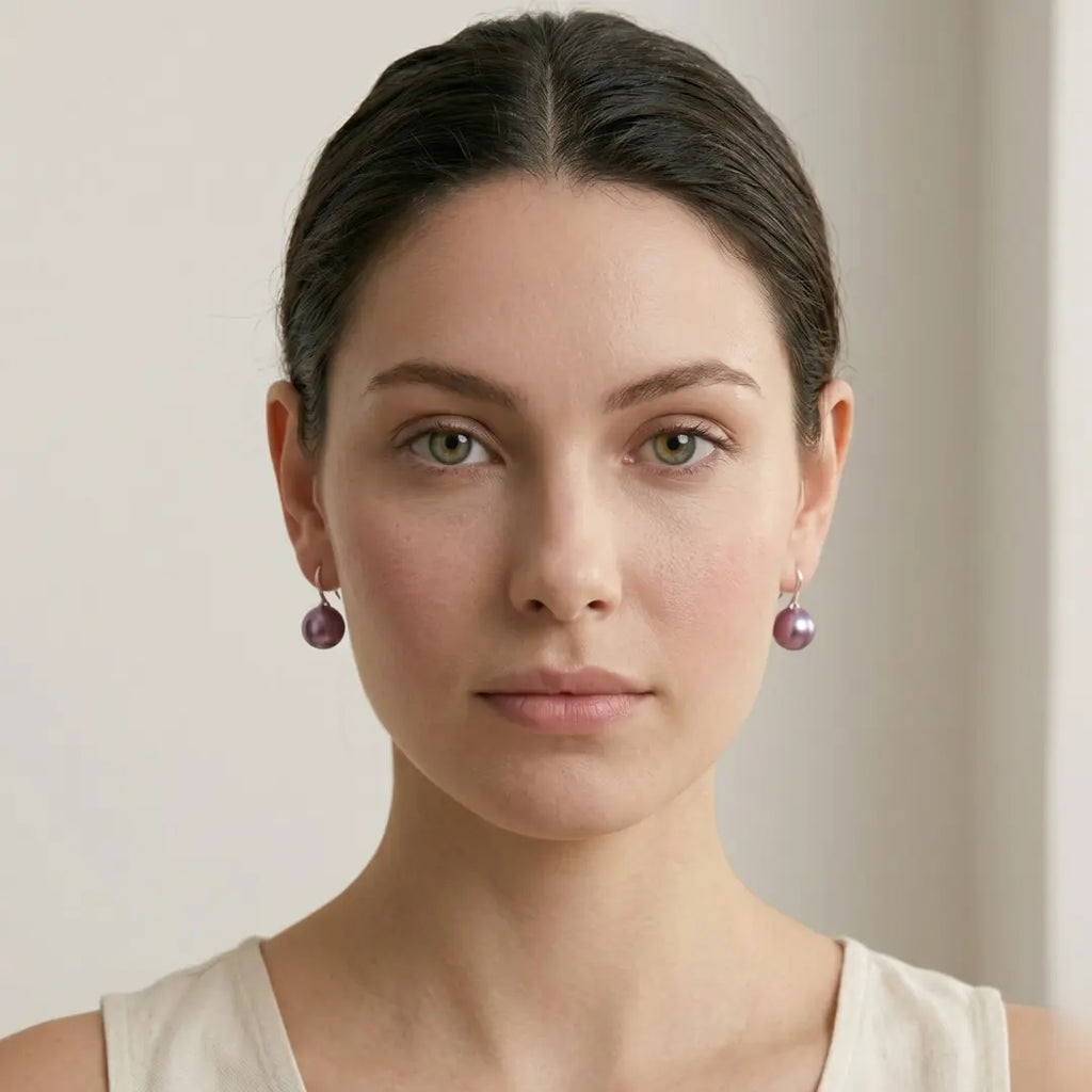 Lustrous Lavender Edison Pearl Drops | 925 Silver Rhodium Minimalist Hooks