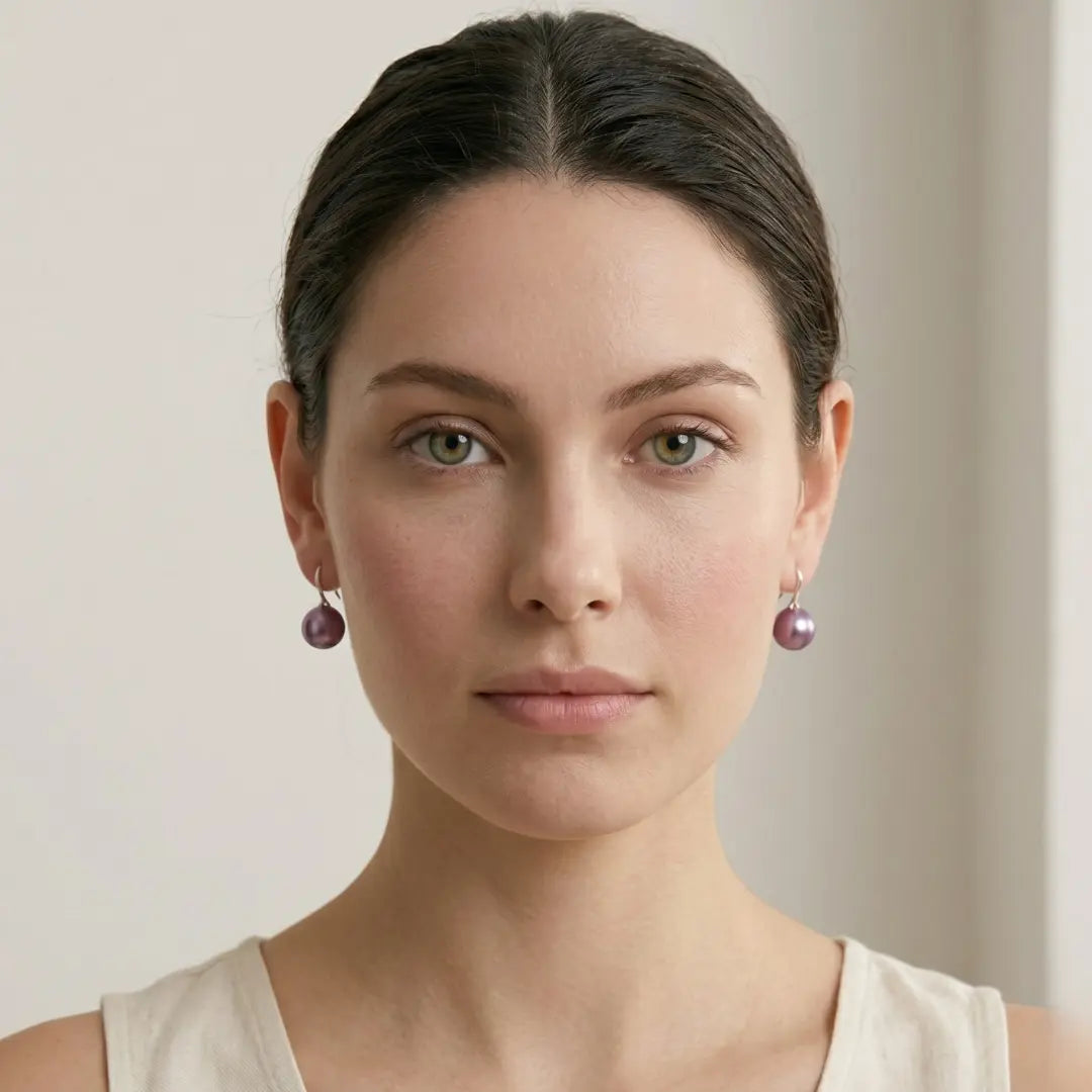Lustrous Lavender Edison Pearl Drops | 925 Silver Rhodium Minimalist Hooks