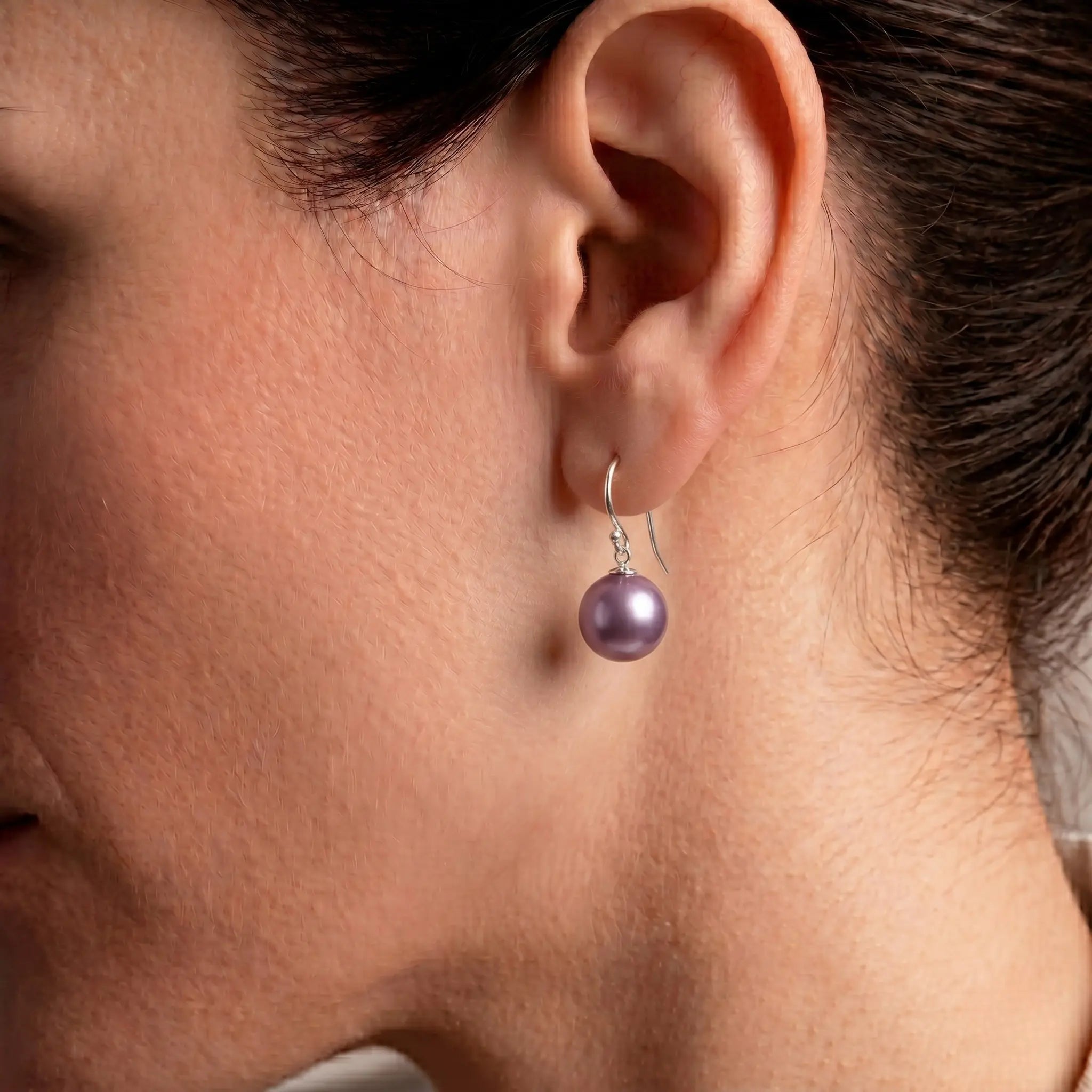 Lustrous Lavender Edison Pearl Drops | 925 Silver Rhodium Minimalist Hooks