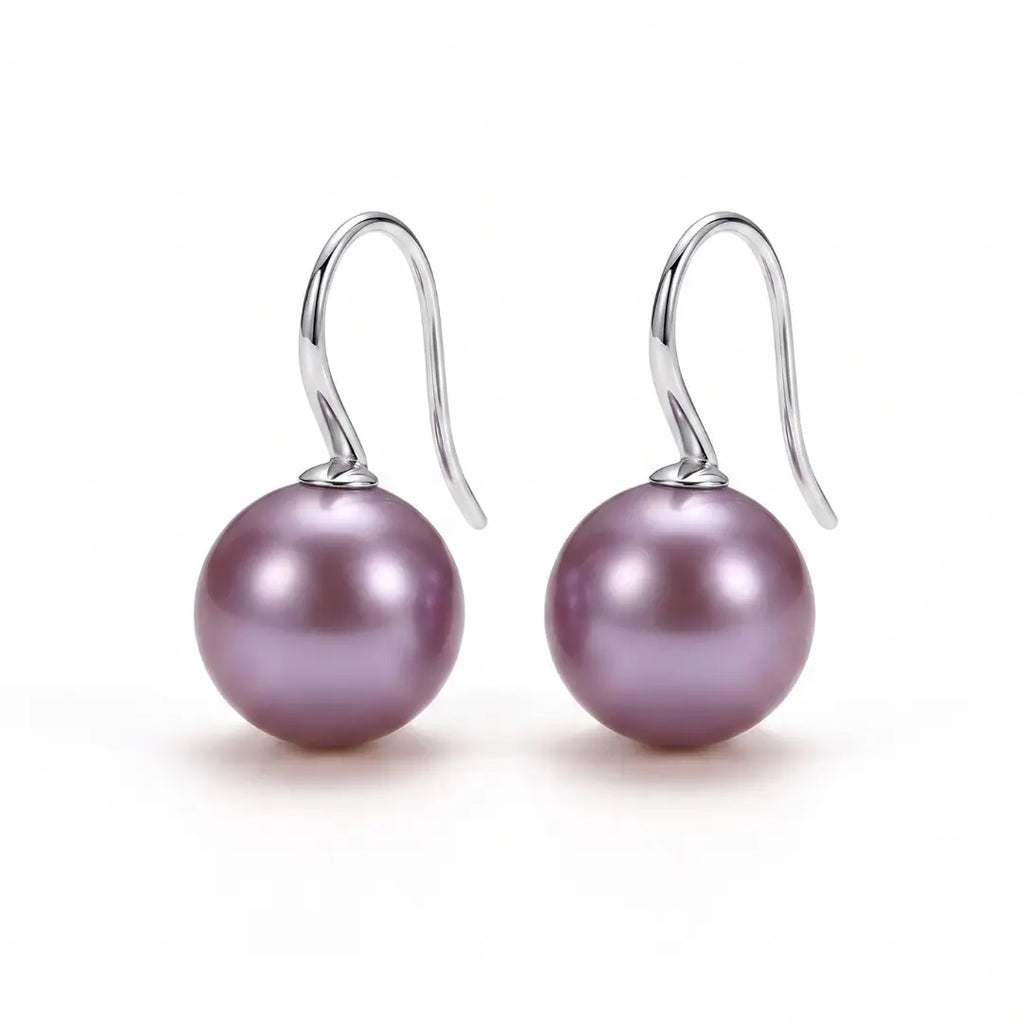 Lustrous Lavender Edison Pearl Drops | 925 Silver Rhodium Minimalist Hooks