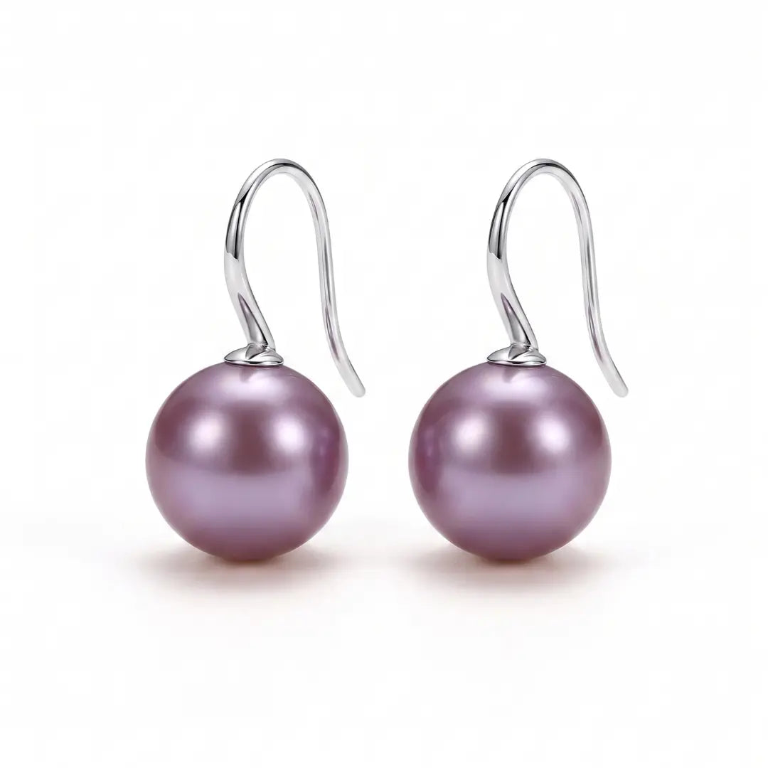 Lustrous Lavender Edison Pearl Drops | 925 Silver Rhodium Minimalist Hooks