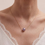 18K Gold Natural Purple Edison Pearl Pendant, 9-9.5mm Metallic Pearl Necklace