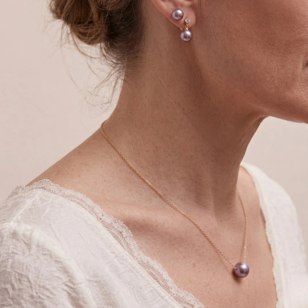 9-9.5mm 18K Gold Purple Edison Freshwater Pearl Pendant