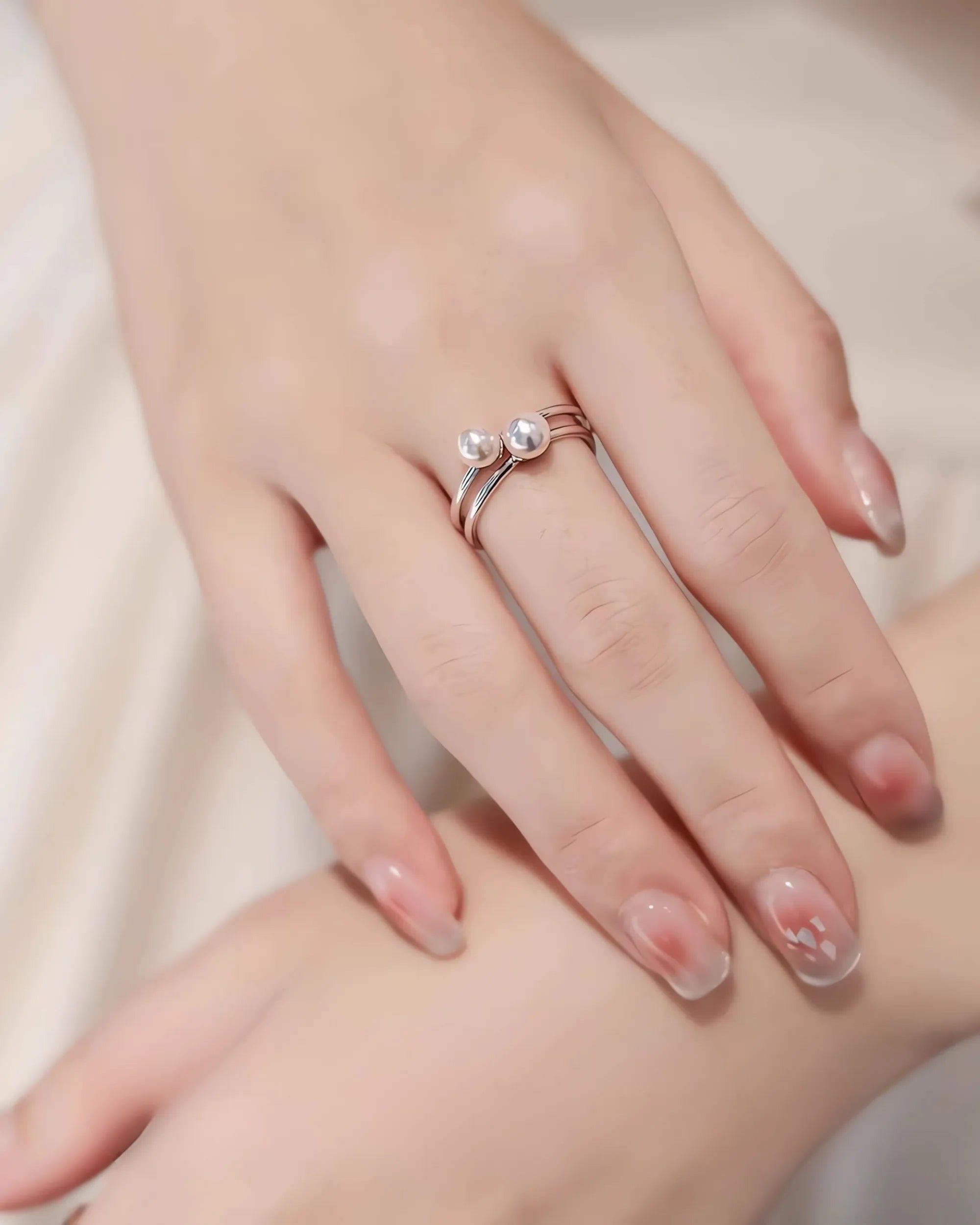 Tiny Planet - Minimalist AAA+ Akoya Pearl Sterling Silver Open Ring