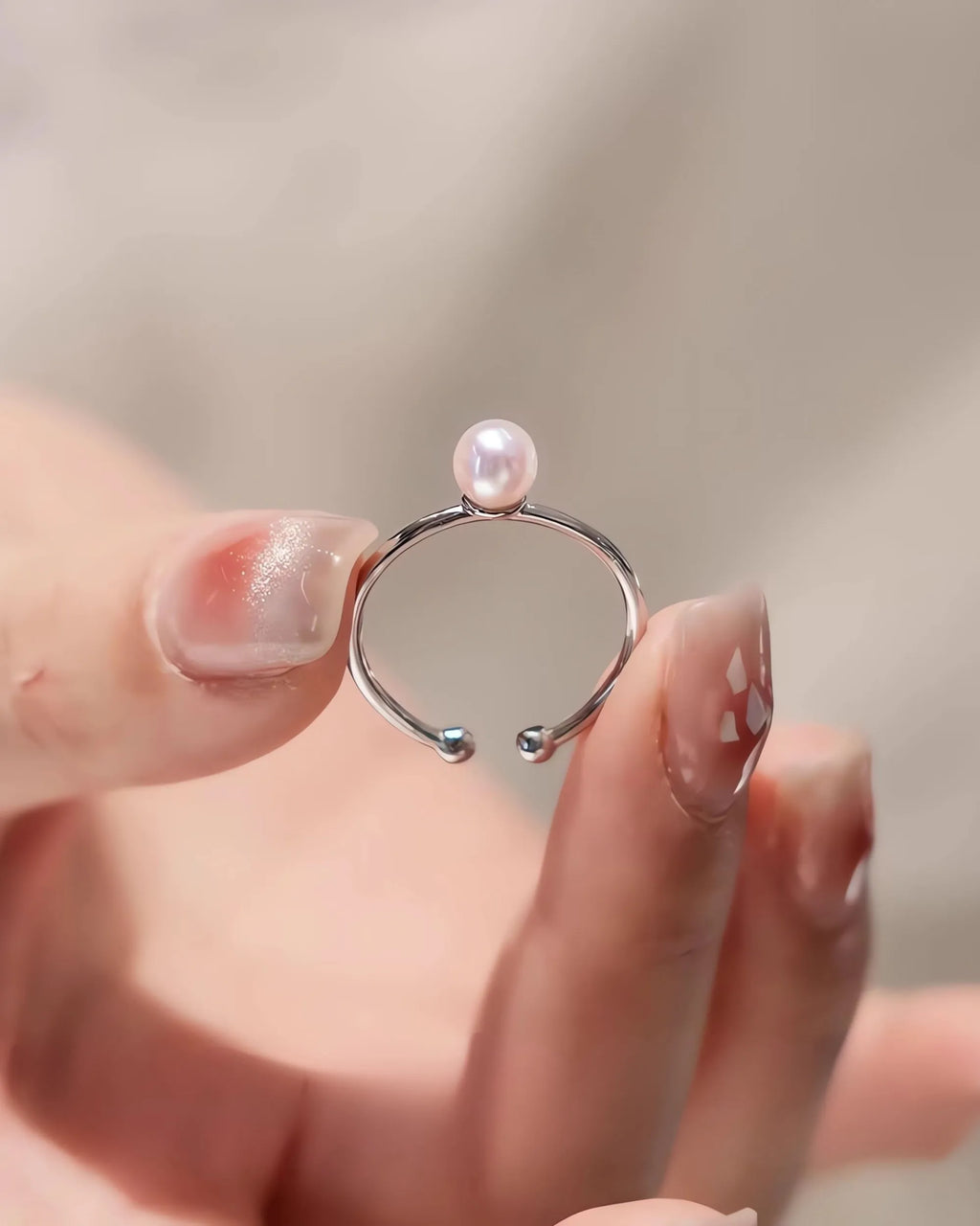 Tiny Planet - Minimalist AAA+ Akoya Pearl Sterling Silver Open Ring