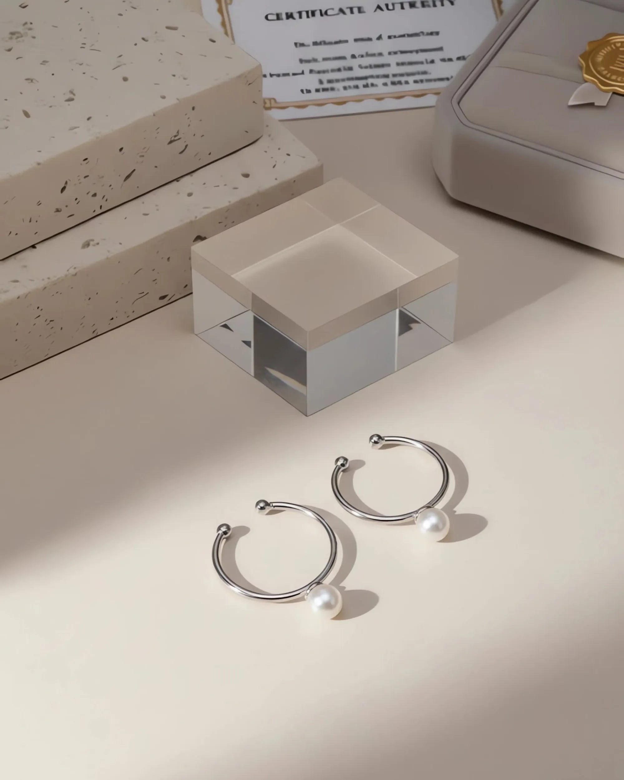 Tiny Planet - Minimalist AAA+ Akoya Pearl Sterling Silver Open Ring