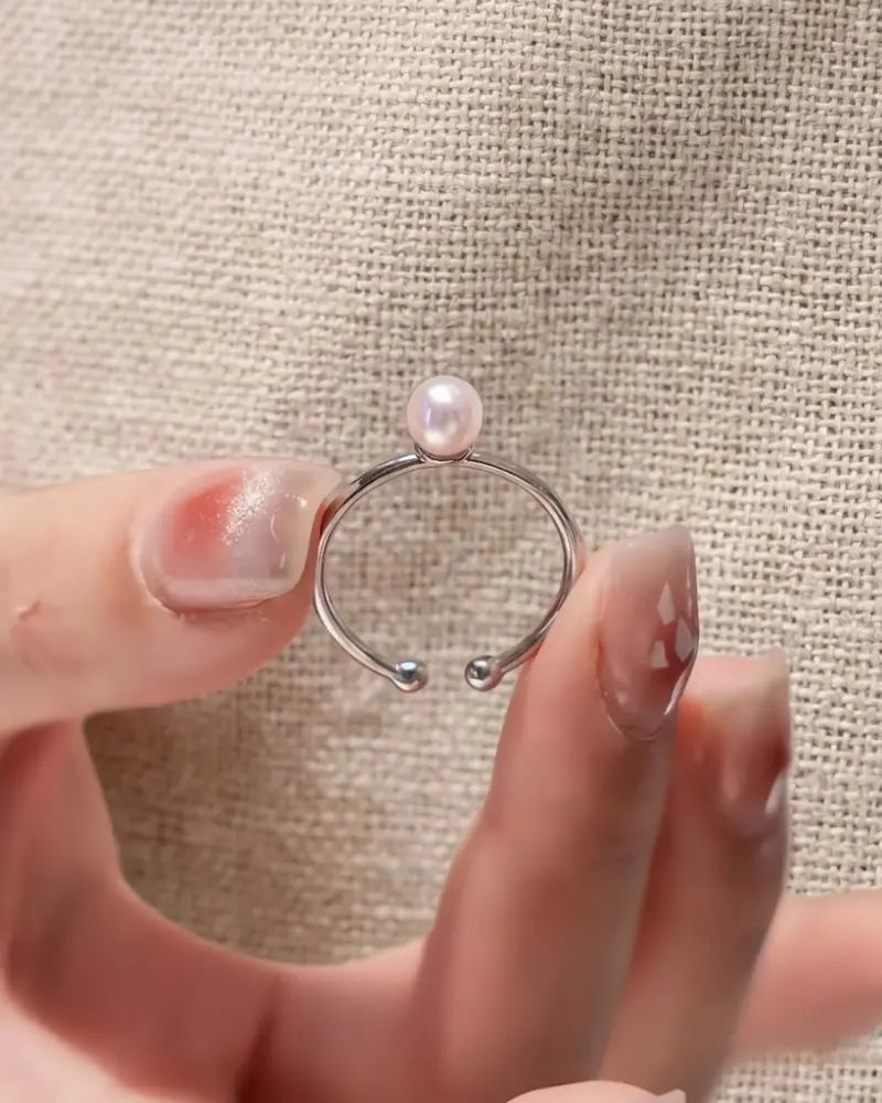 Minimalist Japanese Akoya Open Pearl Ring, 5-5.5mm S925 Sterling Silver Ring
