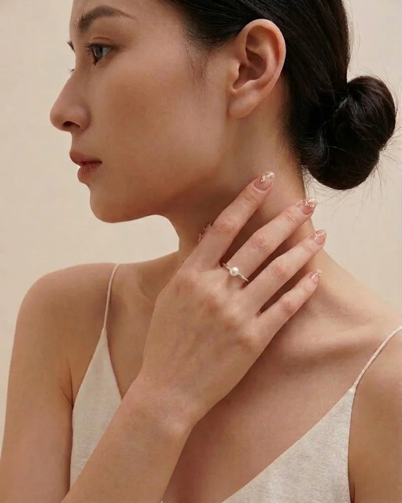 Minimalist Japanese Akoya Open Pearl Ring, 5-5.5mm S925 Sterling Silver Ring