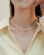 Logic Rose - Layered Rose Medallion AAA Pearl Necklace Two Set