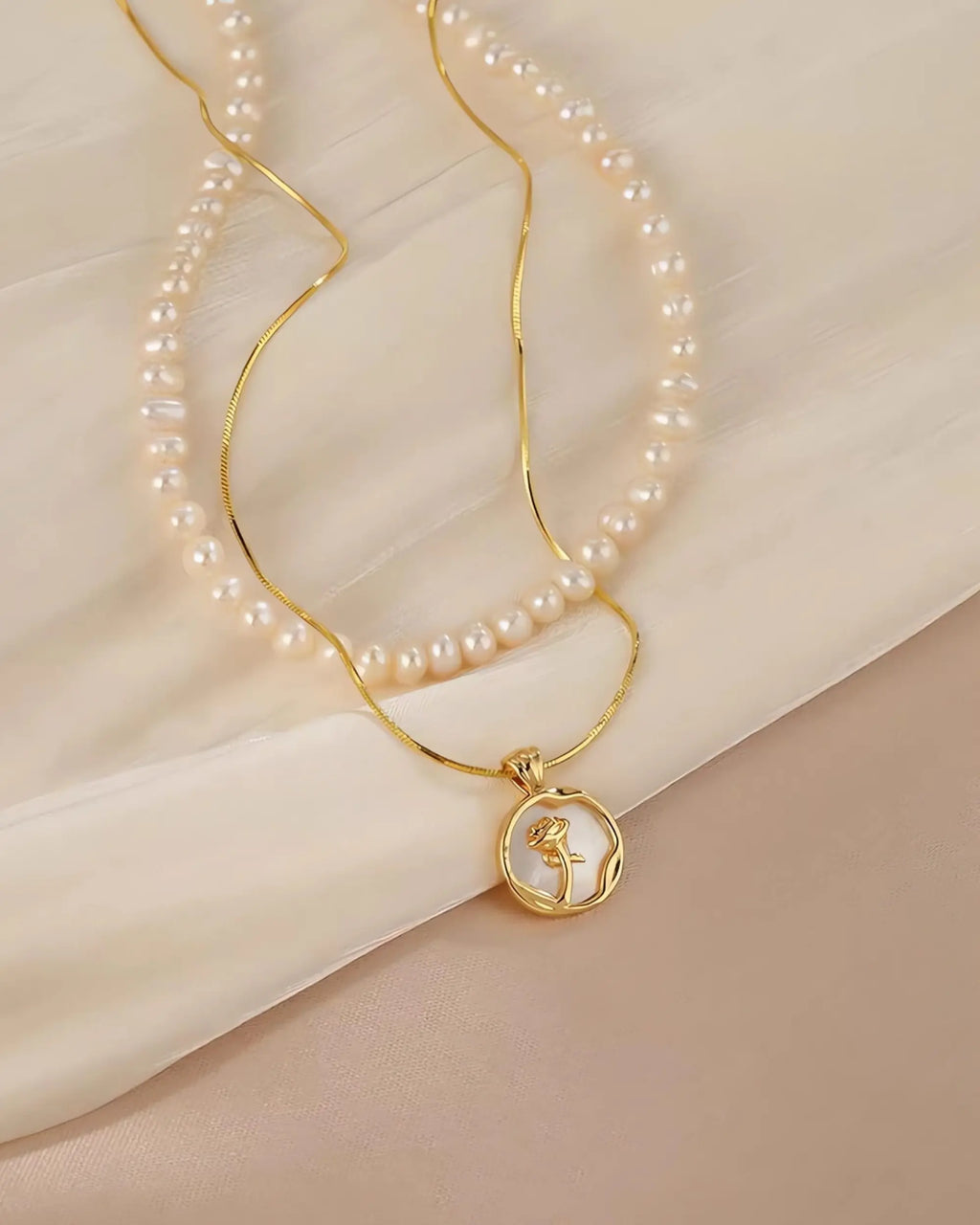 Logic Rose - Layered Rose Medallion AAA Pearl Necklace Two Set