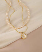 Logic Rose - Layered Rose Medallion AAA Pearl Necklace Two Set