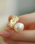 Lunara – Liquid Gold Baroque Pearl Open Ring