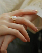 Lunara – Liquid Gold Baroque Pearl Open Ring