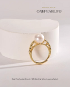 Lunira – AAA Quality Natural Freshwater Pearl Adjustable Ring | 8–8.5 mm | 18K Gold Vermeil Onepearlife