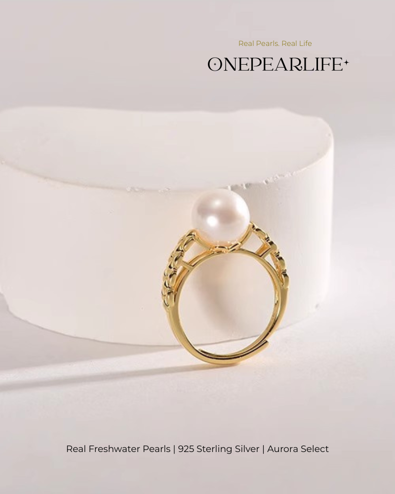 Lunira – AAA Quality Natural Freshwater Pearl Adjustable Ring | 8–8.5 mm | 18K Gold Vermeil Onepearlife