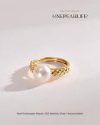 Lunira – AAA Quality Natural Freshwater Pearl Adjustable Ring | 8–8.5 mm | 18K Gold Vermeil Onepearlife