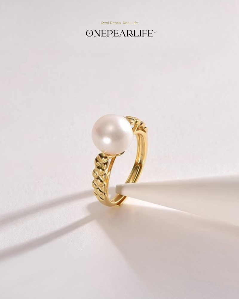 Lunira – AAA Quality Natural Freshwater Pearl Adjustable Ring | 8–8.5 mm | 18K Gold Vermeil Onepearlife