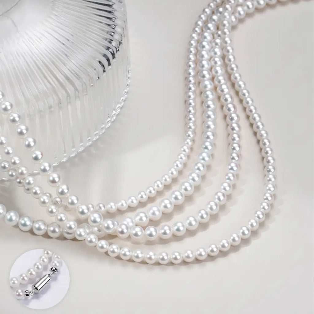 S925 Sterling Silver Pearl Choker, Lustrous Freshwater Pearls with Magnetic Clasp