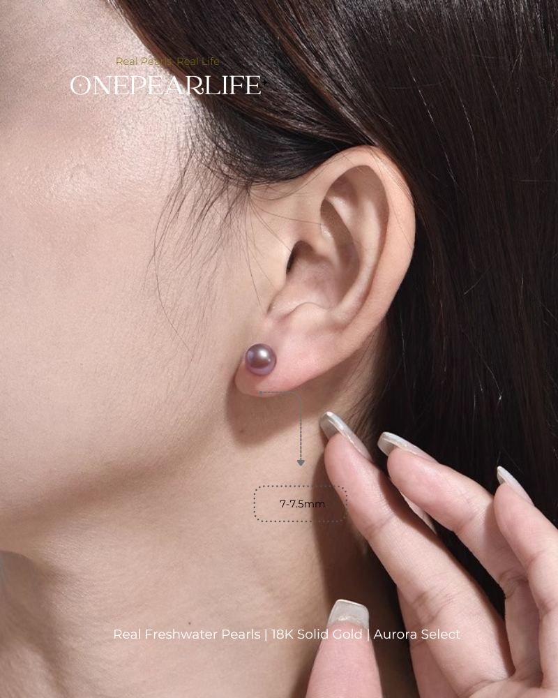 Vina – 18K Solid Gold Natural Purple Edison Pearl Studs