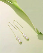 Lyra –  AAA Natural Freshwater Triple Pearl Threader Earrings | 18K Solid Gold