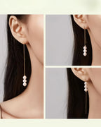Lyra –  AAA Natural Freshwater Triple Pearl Threader Earrings | 18K Solid Gold