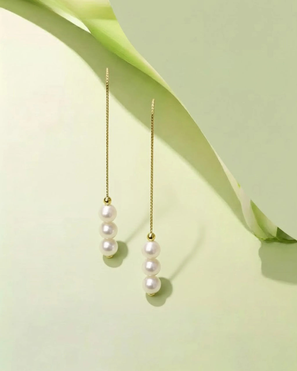 Lyra –  AAA Natural Freshwater Triple Pearl Threader Earrings | 18K Solid Gold