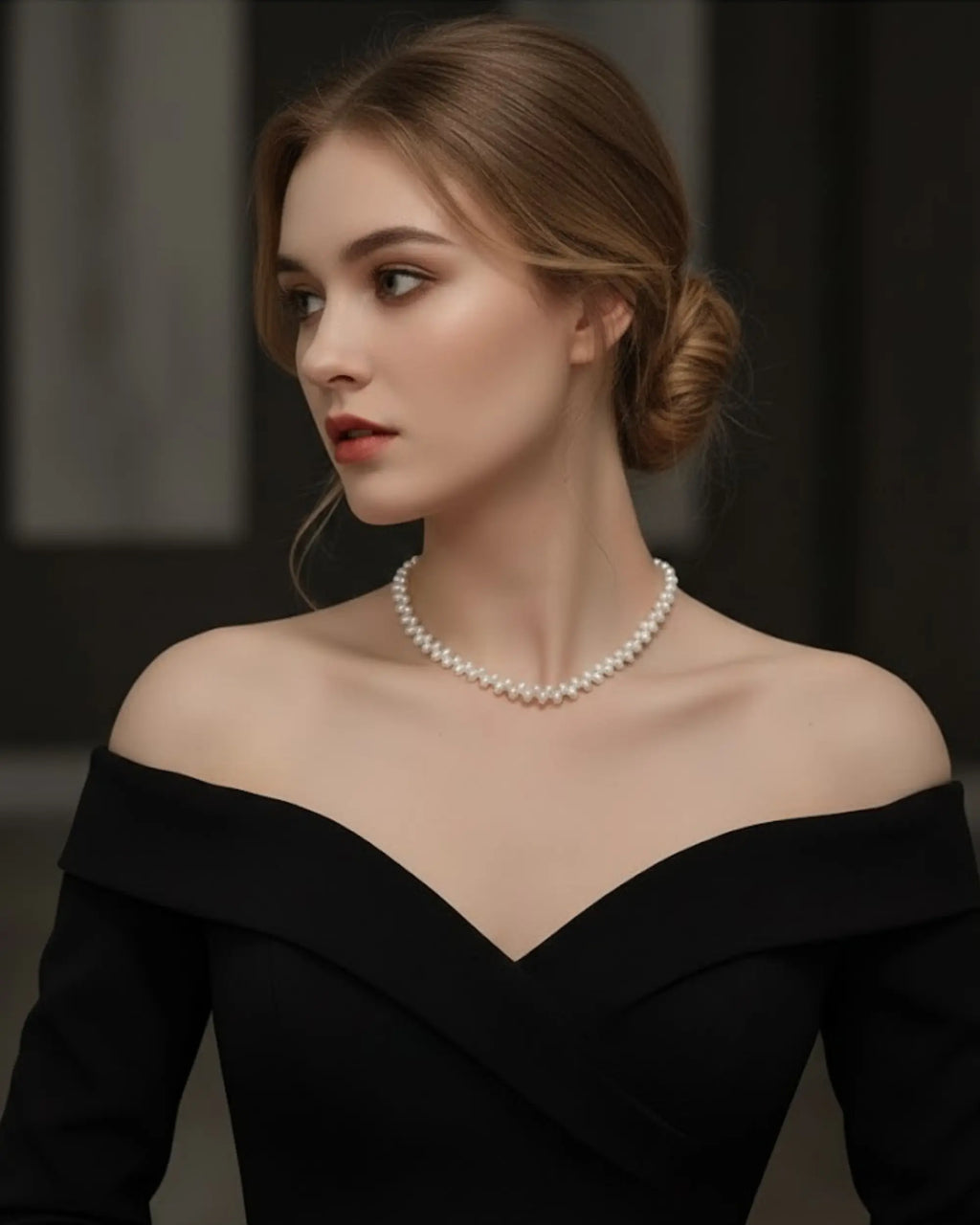 Lyrielle - Wheat Ear Baroque Pearl Offset Necklace 5-6mm 925 Sterling Silver