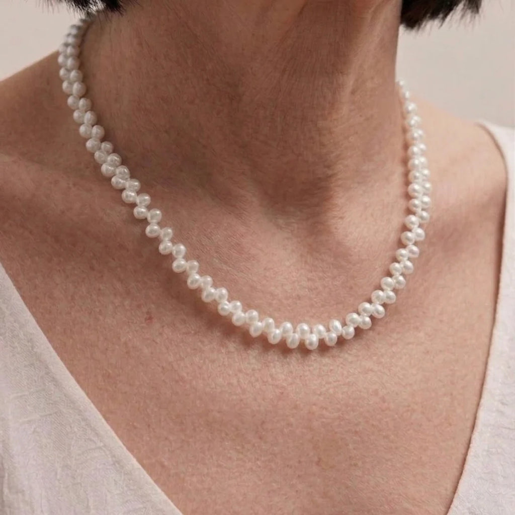 Baroque Pearl Wheat Necklace, 5-6mm Vintage Inspired White Pearl Jewelry