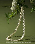 Lyrielle - Wheat Ear Baroque Pearl Offset Necklace 5-6mm 925 Sterling Silver