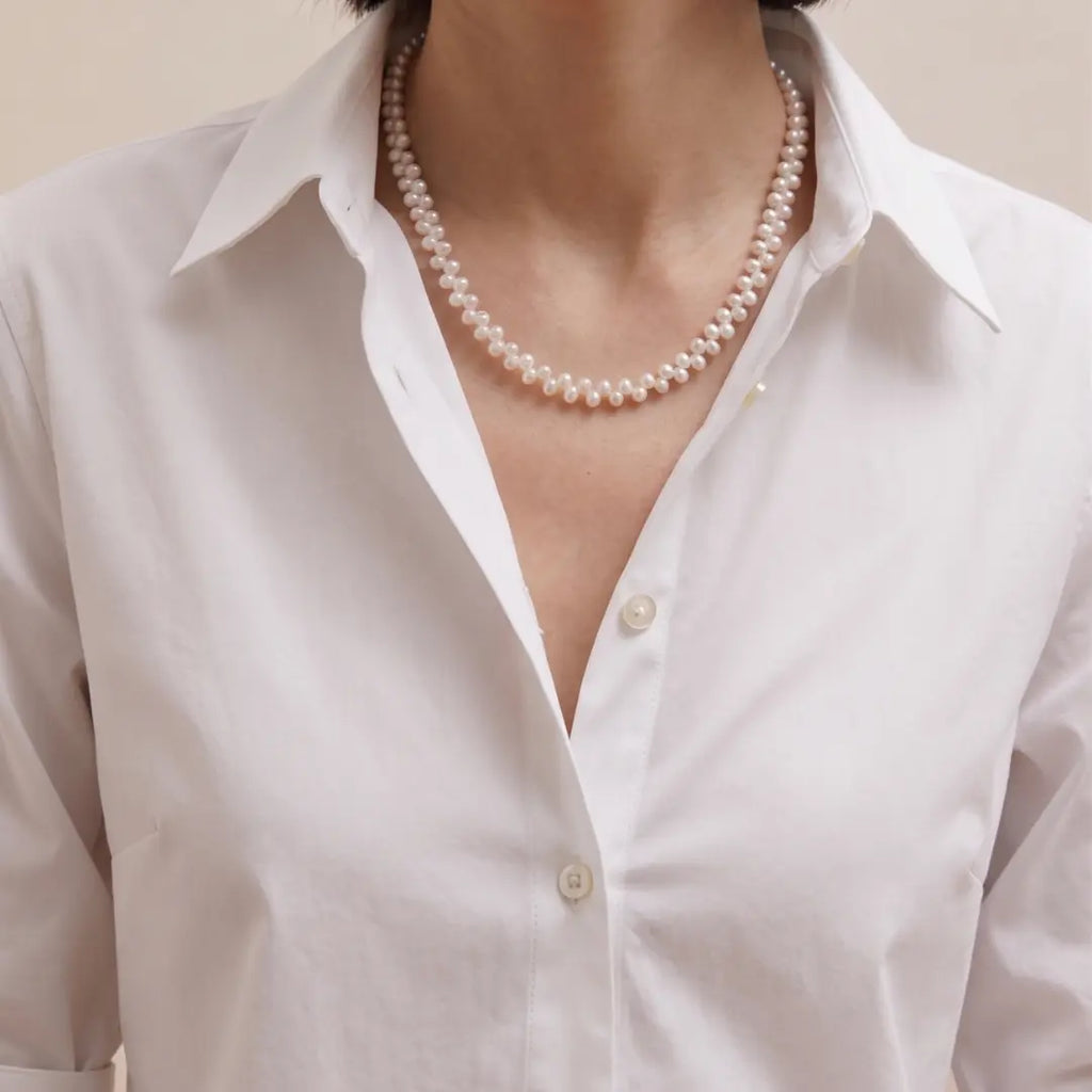 Baroque Pearl Wheat Necklace, 5-6mm Vintage Inspired White Pearl Jewelry