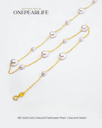 Solid 18K Gold Untreated Freshwater Pearl Station Necklace, 5-7.5mm Dainty Jewelry