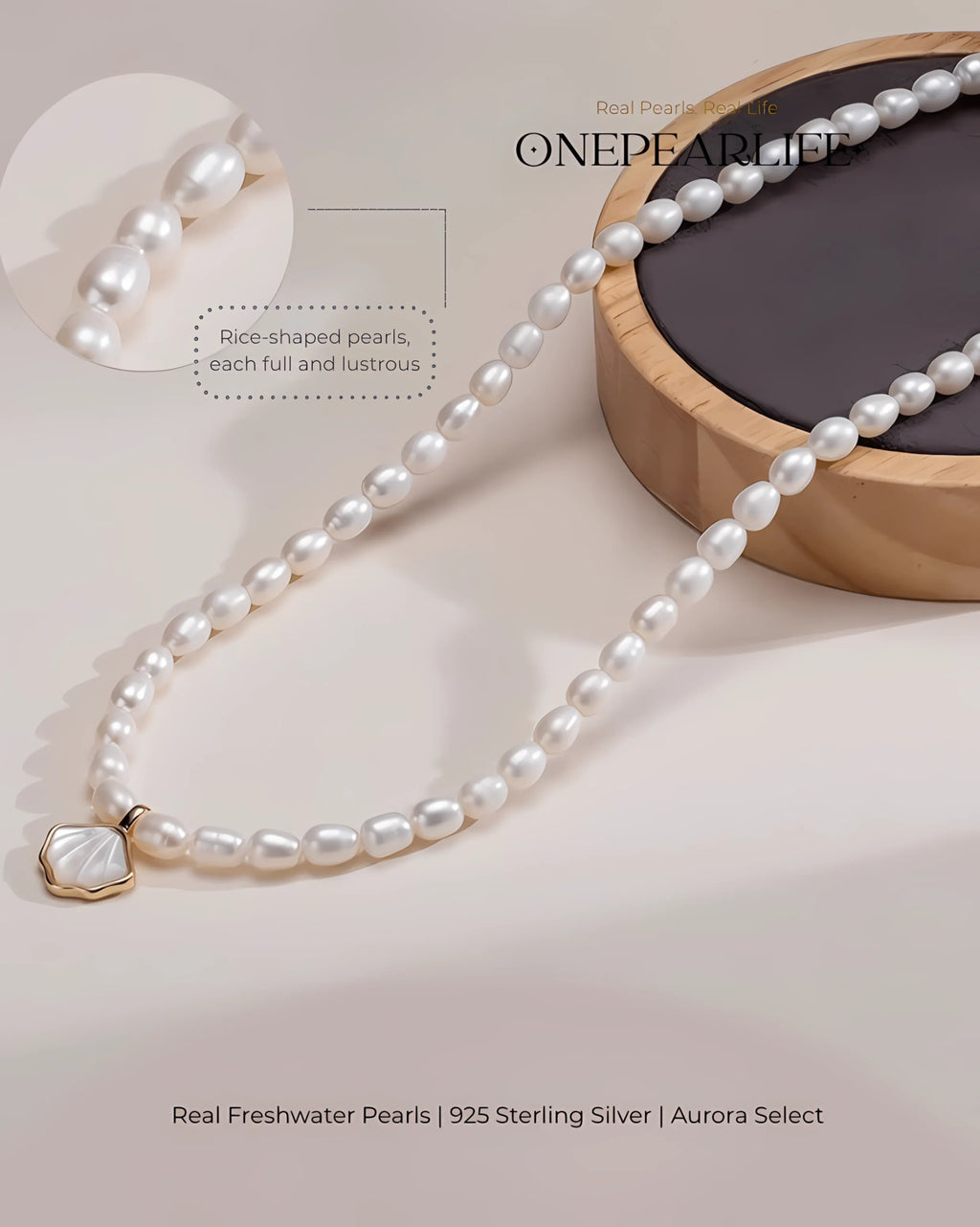 Marina – Soft-Hued AAA Rice-Shaped Natural Pearl Shell Pendant Necklace