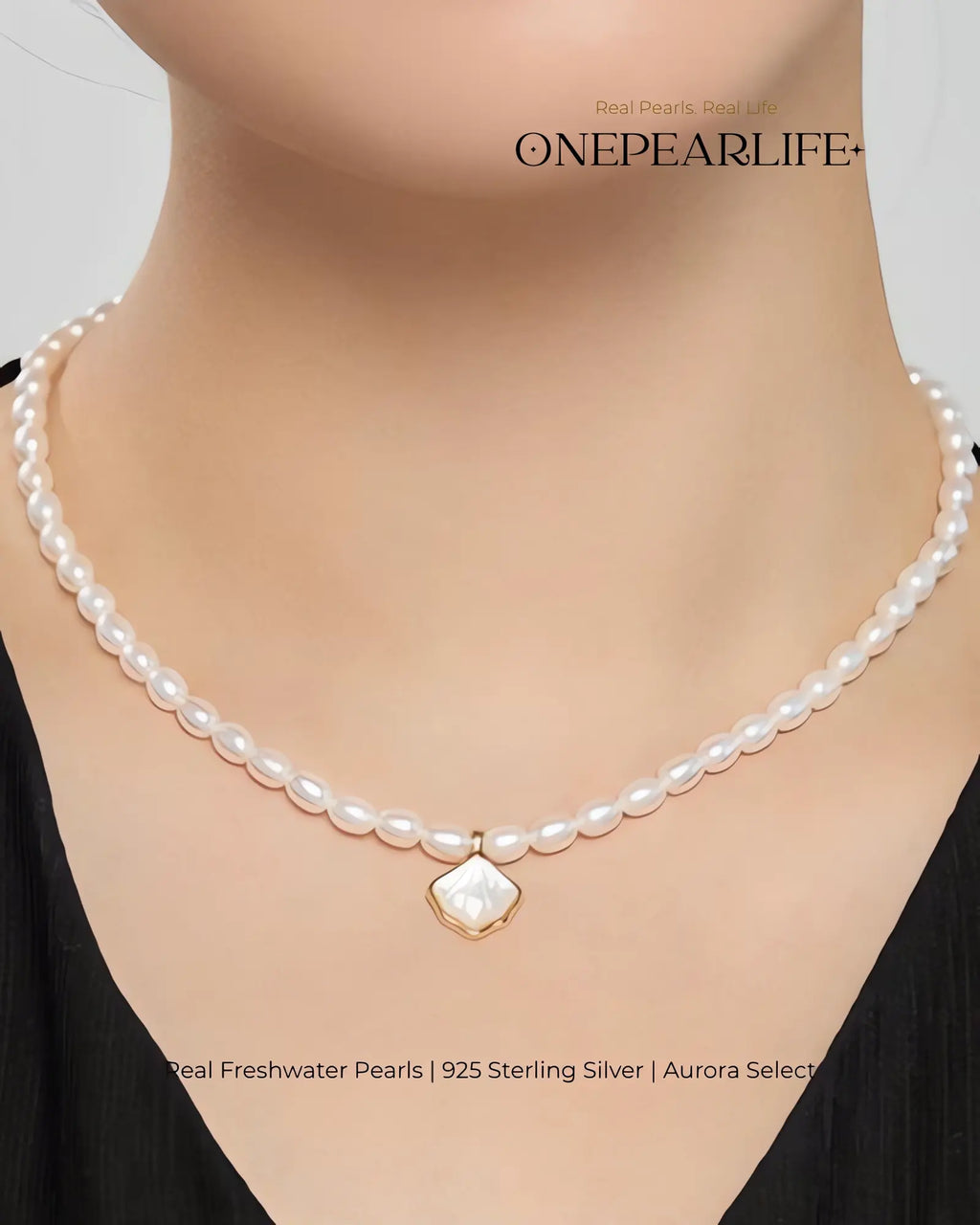 Marina – Soft-Hued AAA Rice-Shaped Natural Pearl Shell Pendant Necklace