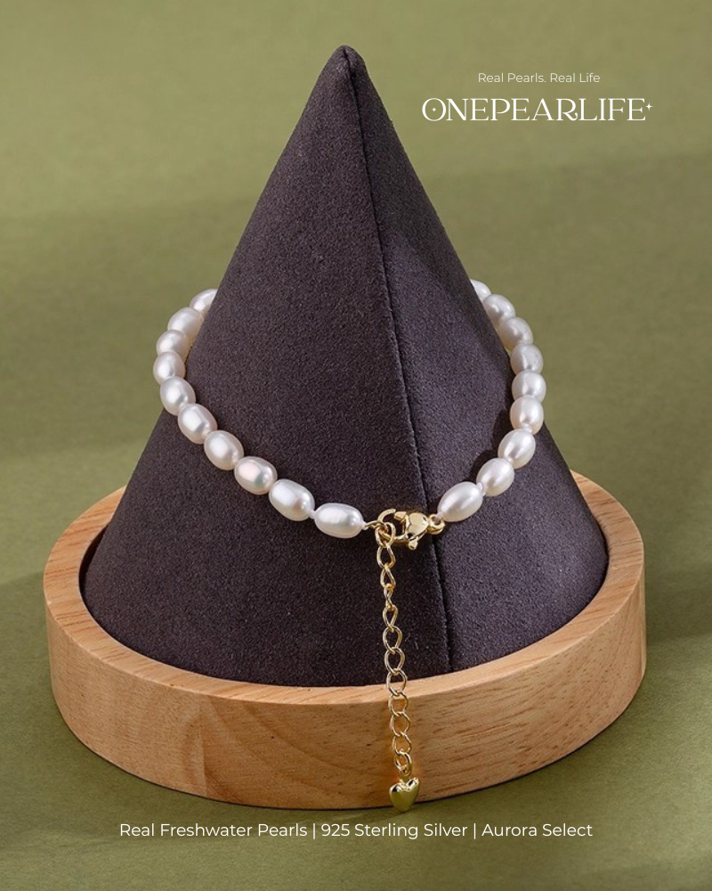 Marina – AAA Quality Rice-Shaped Aurora Natural Freshwater Pearl Bracelet | 4–4.5 mm | 18K Gold Vermeil Onepearlife