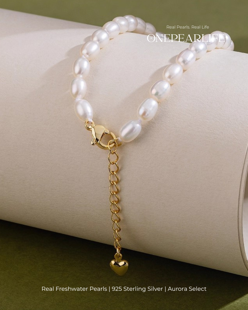 Marina – AAA Quality Rice-Shaped Aurora Natural Freshwater Pearl Bracelet | 4–4.5 mm | 18K Gold Vermeil Onepearlife