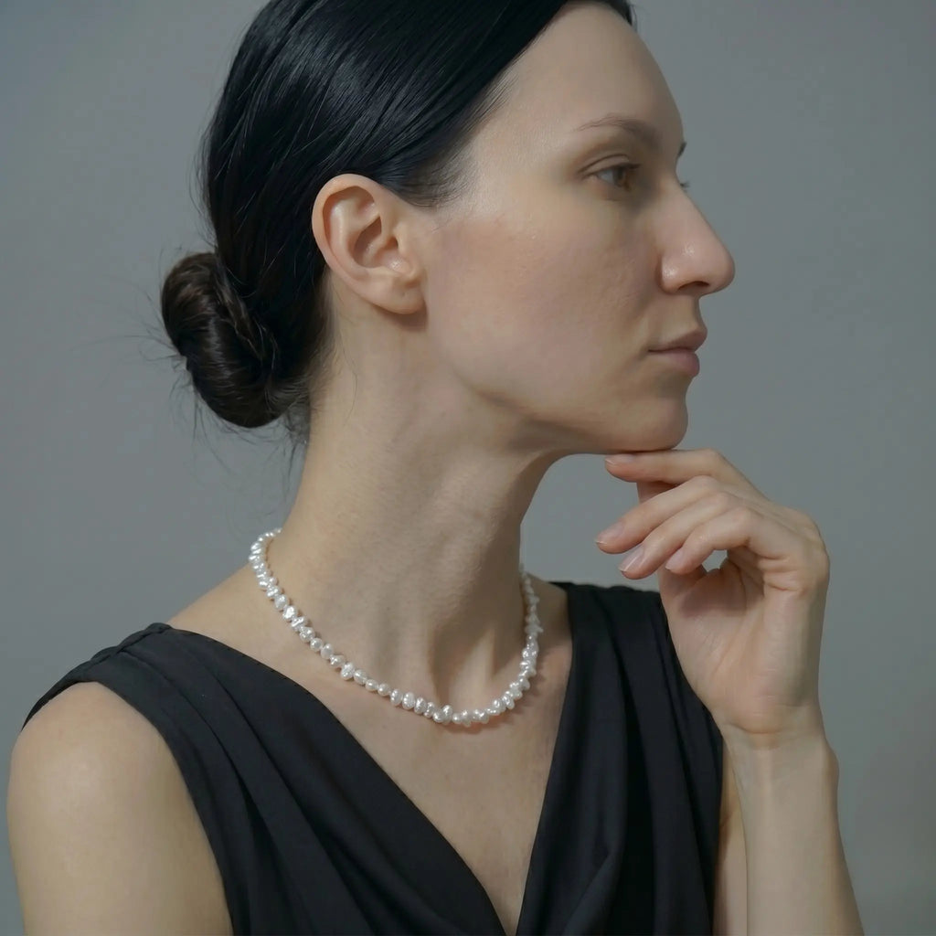 Baroque Petal Pearl Pendant Necklace, S925 Sterling Silver Organic Pearl Jewelry