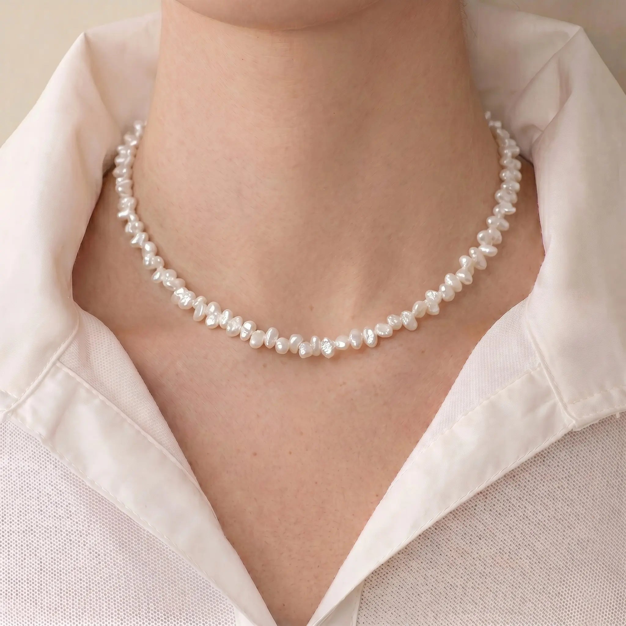 Baroque Petal Pearl Pendant Necklace, S925 Sterling Silver Organic Pearl Jewelry