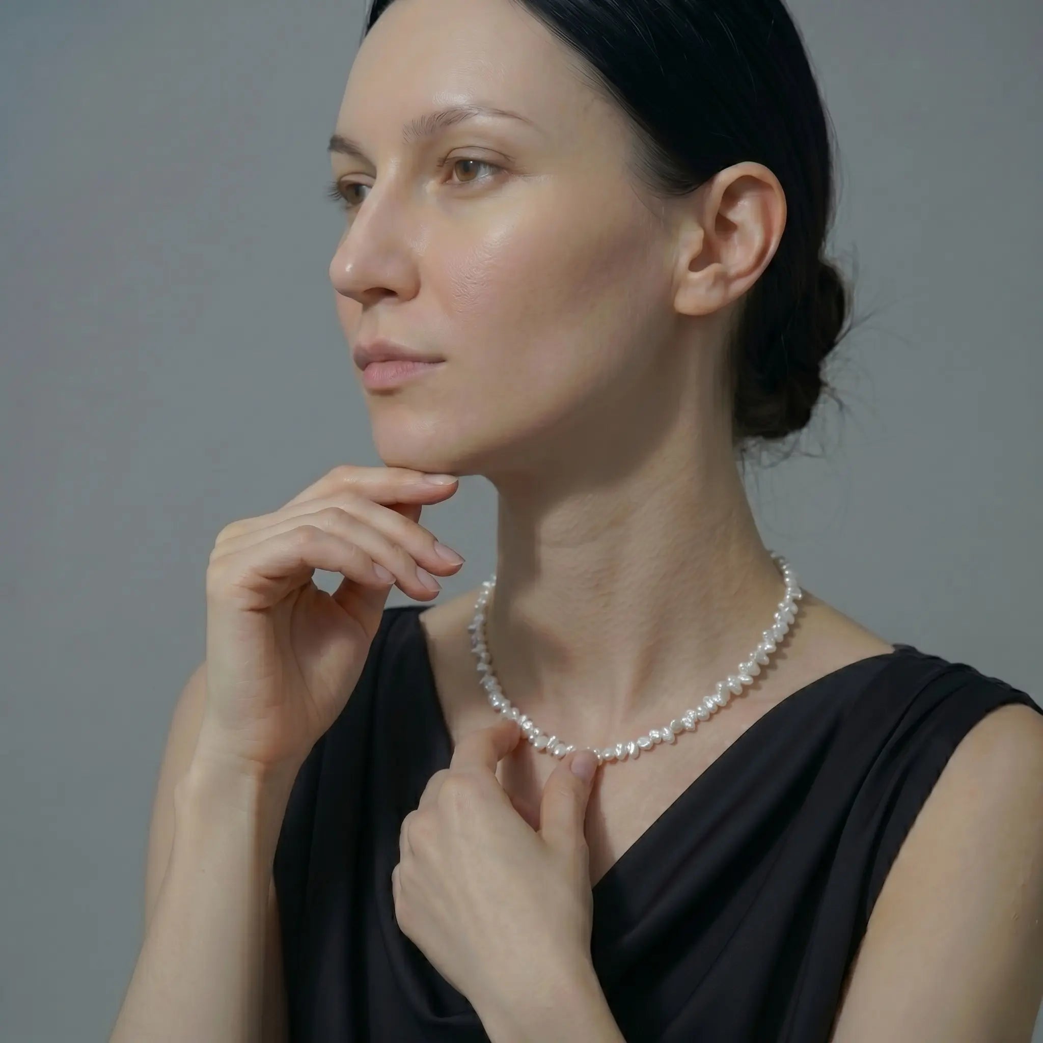 Baroque Petal Pearl Pendant Necklace, S925 Sterling Silver Organic Pearl Jewelry