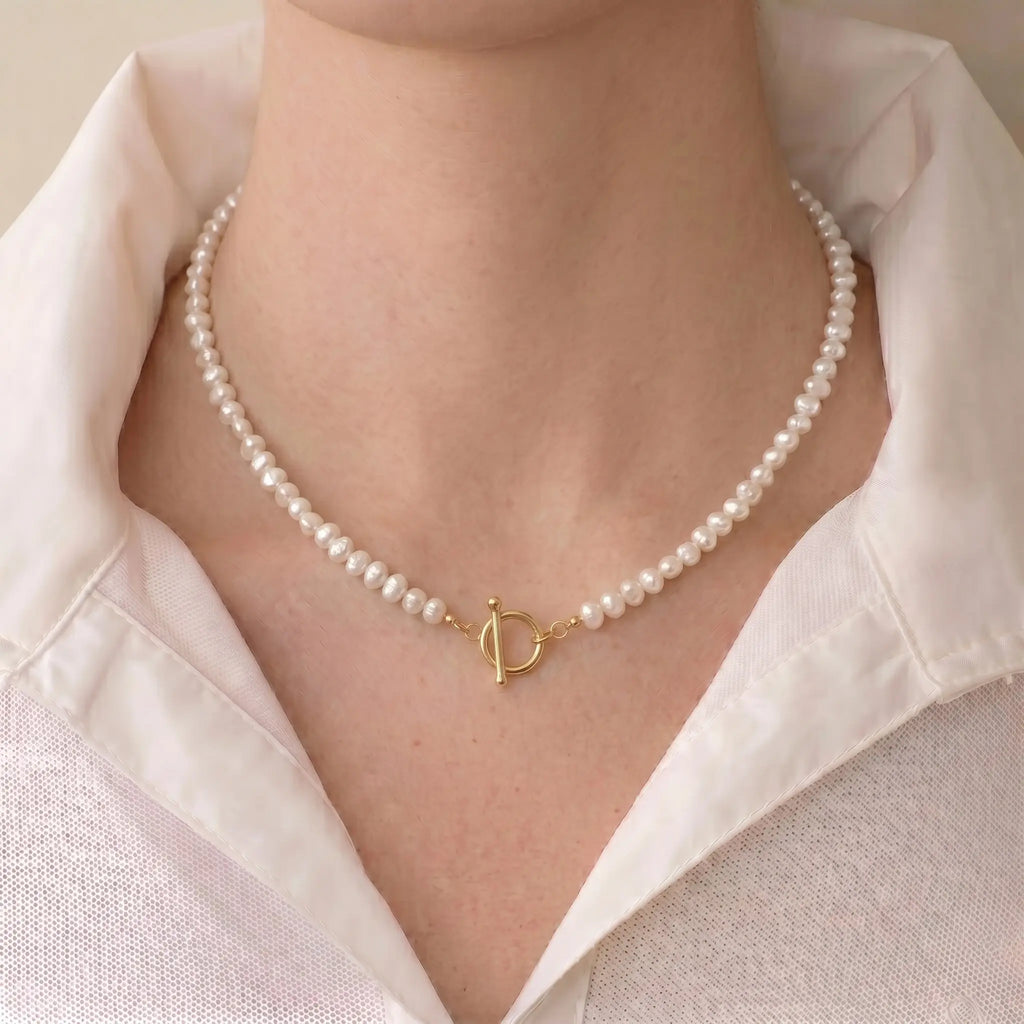 Mini Baroque Pearl Necklace with Toggle Clasp - Dainty 3-3.5mm Tiny Freshwater Pearl Choker