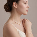 Minimalist 18K Solid Gold Pearl Bracelet, Real Freshwater Single Pearl Choker Bracelet with Gold Beads for Women